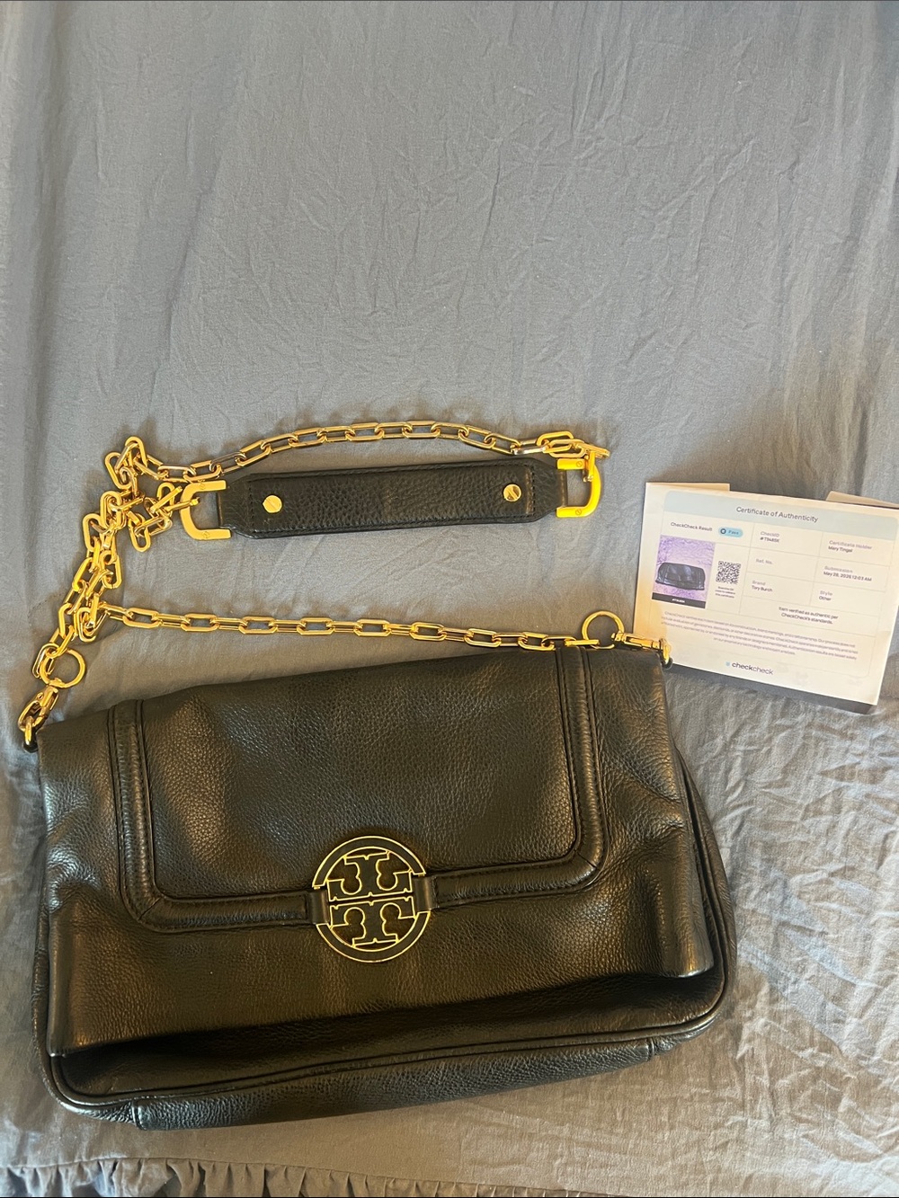 TORY BURCH with COA black crossbody/gold strap